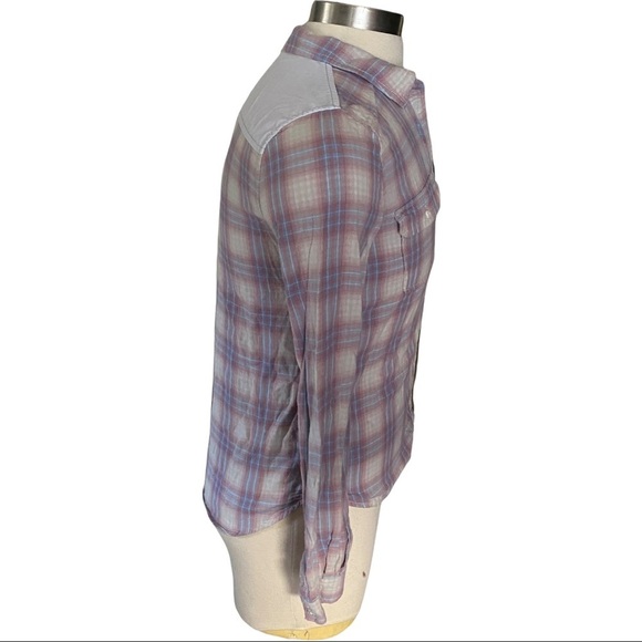 Paige Trudy Flannel Button Front Long Sleeve Pink Plaid Check Women Shirt Small - Picture 8 of 12